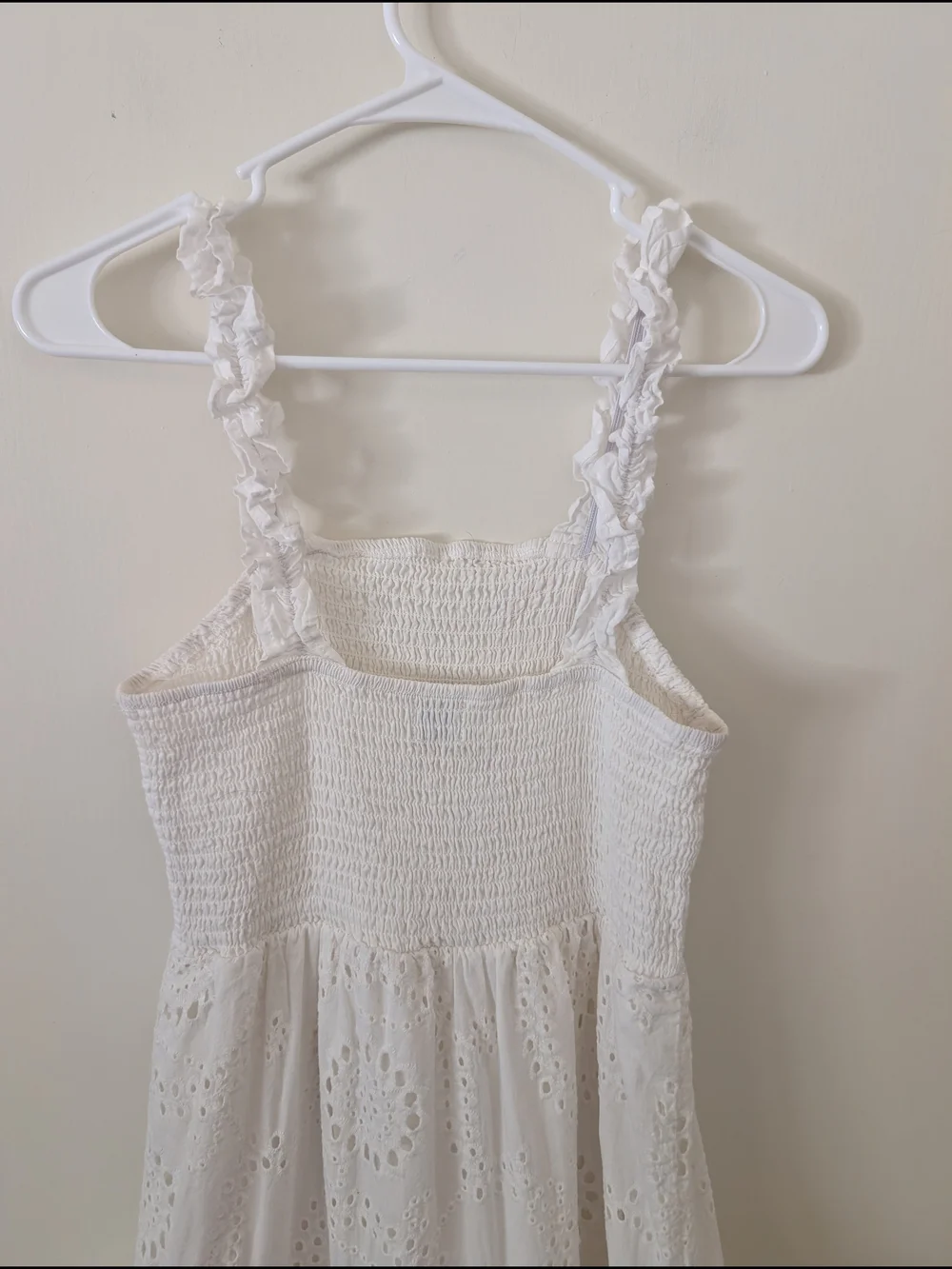 AURA Womens Medium 100% Cotton White Smocked Eyelet Maxi Dress Cottagecore - Picture 5 of 7